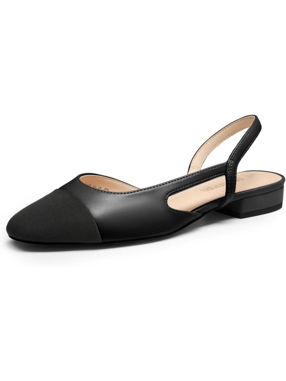 Womens All Black Slingback Low Block Heel Dress Pull-On Casual Ballet Flat Shoes